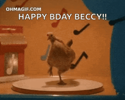 Chicken With Microphone Saying Happy Bday Becky GIF