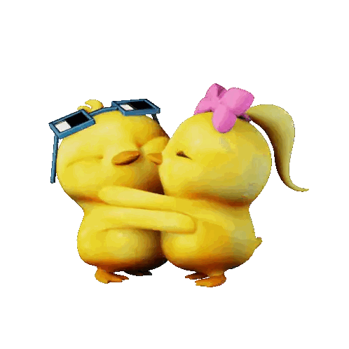 Chicks Hugging One Wearing Sunglasses And Pink Bow Sticker