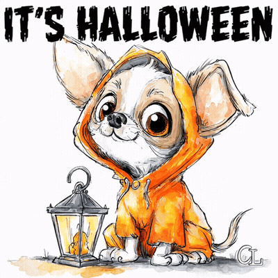 Chihuahua In Orange Hoodie Holding Lantern Saying It's Halloween GIF