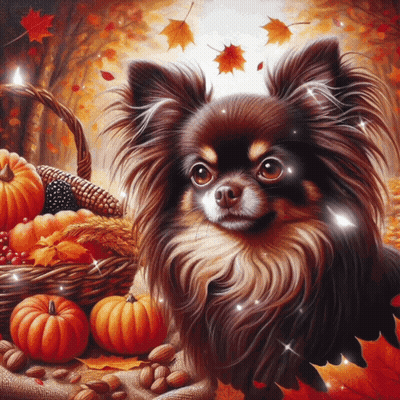 Chihuahua Surrounded By Pumpkins And Leaves GIF