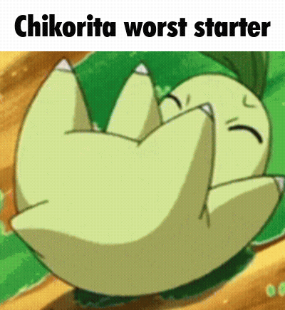 Chikorita Laying on Back Worst Starter