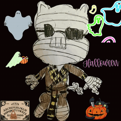 Child Drawing Of Mummy With Sunglasses And Ouija Board GIF