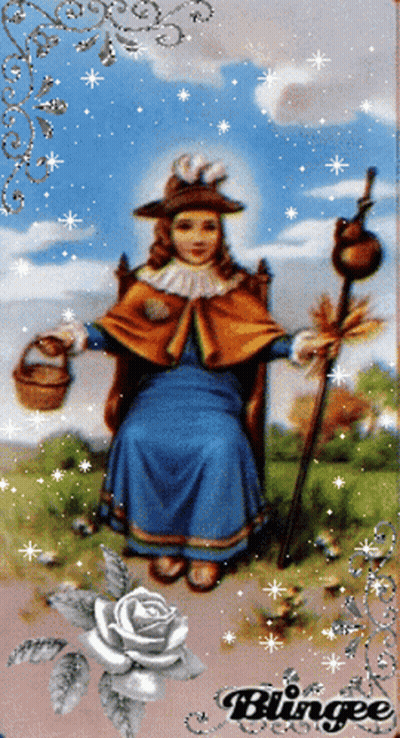 Child Holding Cane And Basket With Blingee GIF