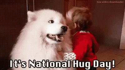 Child Hugging White Dog It's National Hug Day GIF