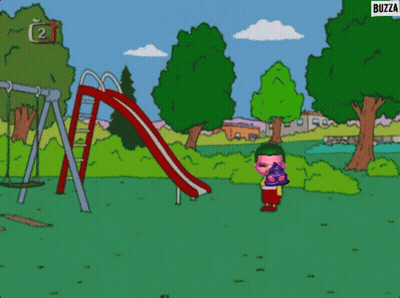 Child In Park With Buzza At Bottom GIF