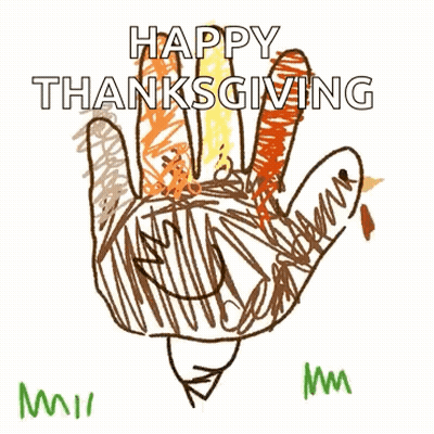 Child's Turkey Hand Drawing Happy Thanksgiving GIF