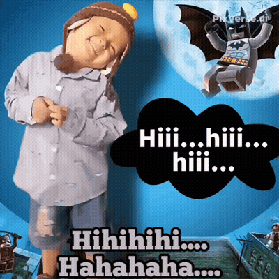Child Standing In Front Of Lego Batman Saying Hiii GIF