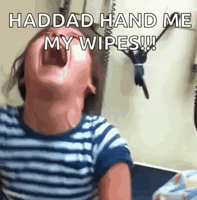 Child With Open Mouth Haddad Hand Me My Wipes GIF