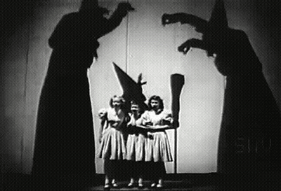 Children And Witch Shadow Black And White GIF