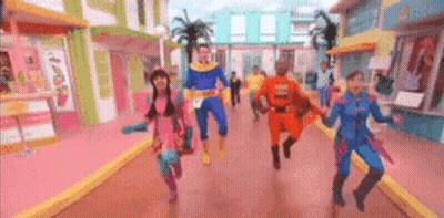 Children In Superhero Costumes Running GIF