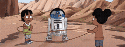 Children Jumping Rope In Front Of R2D2 GIF