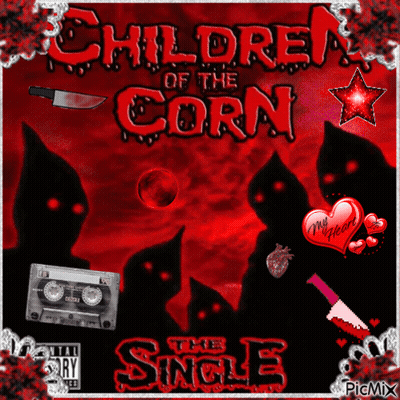 Children Of The Corn The Single Album Cover Has A Knife And A Heart On It GIF