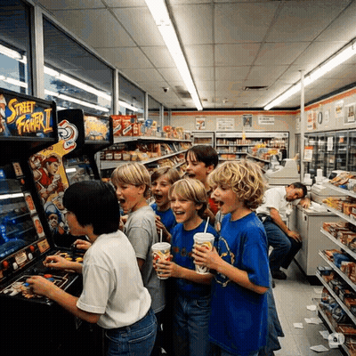 Children Playing Street Fighter II In Store GIF