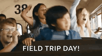 Children Riding School Bus With Arms Up GIF