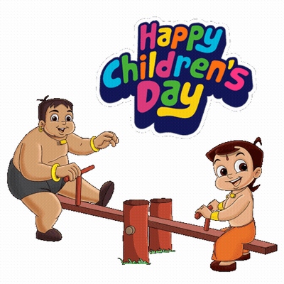 Children's Day Greeting Card With Two Boys On Seesaw GIF