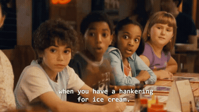 Children Sitting At Table With Ice Cream Craving GIF