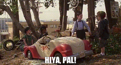 Children Standing Around Toy Car Saying Hiya Pal GIF