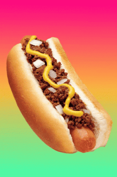 Chili Hot Dog With Mustard And Onions GIF