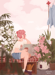 Chill Aesthetic Girl Rooftop Coffee GIF