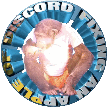 Chimp Sitting In Circle With Fixing Apple Sticker