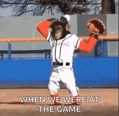 Chimpanzee In Baseball Uniform Saying When We Were At The Game GIF