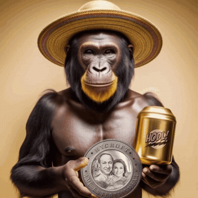 Chimpanzee In Straw Hat Holding Gold Can HODL GIF