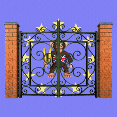 Chimpanzee With British Flag Holding Two Bananas GIF