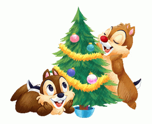 Chip And Dale Are Decorating A Christmas Tree With Ornaments GIF