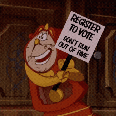 Chip From Beauty And The Beast Holding Register To Vote Sign GIF