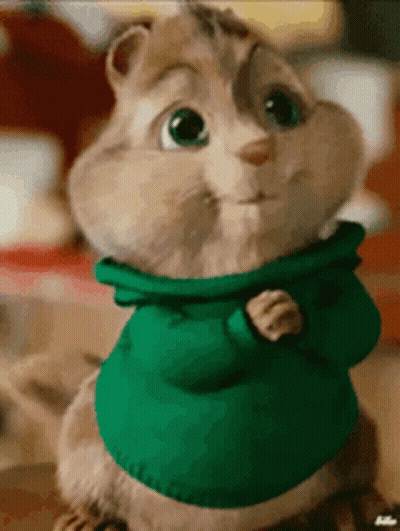 Chipmunk In Green Sweater Looking At Camera GIF