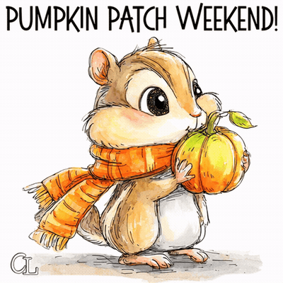 Chipmunk In Scarf Holding Pumpkin Pumpkin Patch Weekend GIF