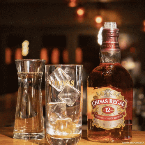 Chivas Regal Bottle And Two Glasses GIF
