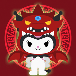 Chococat Kuromi Red Wings Creepy Background GIF