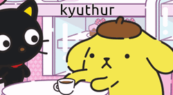 Chococat Pompompurin Drinking Tea GIF