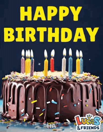 Chocolate Birthday Cake With Candles And Sprinkles Happy Birthday GIF