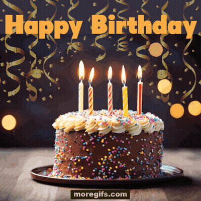 Chocolate Birthday Cake With Candles And Sprinkles Saying Happy Birthday GIF