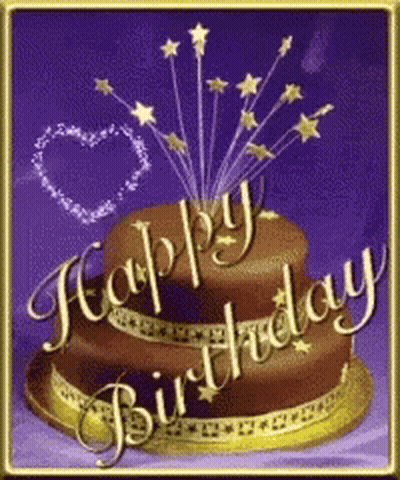 Chocolate Birthday Cake With Heart And Stars GIF