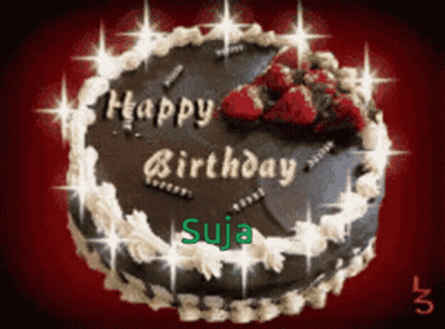 Chocolate Birthday Cake With Strawberries And Suja GIF