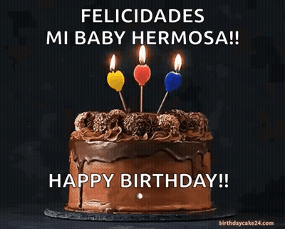 Chocolate Birthday Cake With Three Lit Candles GIF