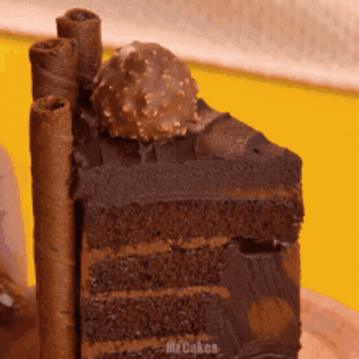 Chocolate Cake Slice On Yellow Background GIF
