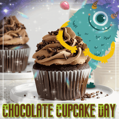 Chocolate Cupcake Day Advertisement With Monster GIF