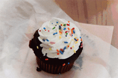 Chocolate Cupcake With Whipped Cream And Sprinkles GIF