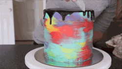 Chocolate Drip On Rainbow Cake GIF
