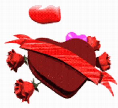Chocolate Heart With Red Ribbon And Roses GIF