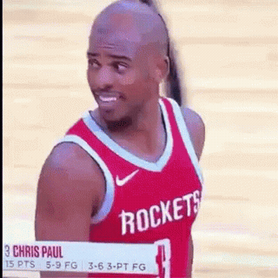 Chris Paul In Red Rockets Jersey Smiling GIF