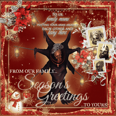 Christmas Card Scarecrow Saying To Us Family Means GIF