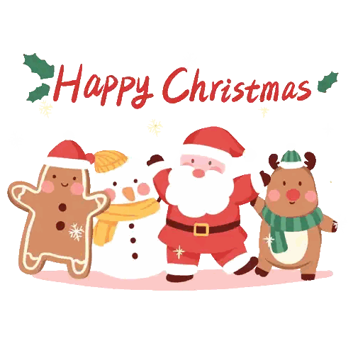 Christmas Card With Santa, Reindeer, Gingerbread And Snowman Sticker