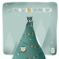 Christmas Cat On The Tree Top GIF