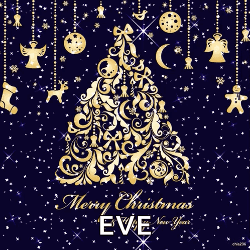 Christmas Eve Card With Gold Tree GIF