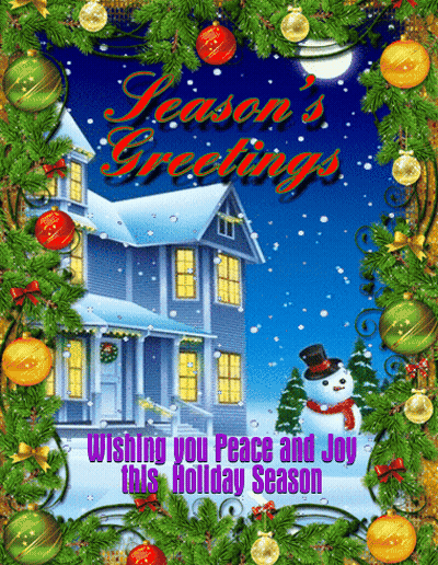 Christmas Greeting Card With House And Snowman GIF
